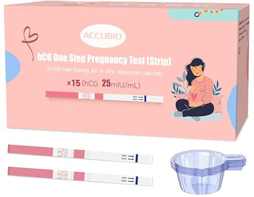 Pregnancy Test Strips with Urine Cups, hCG Detection Home Pregnancy Tests, Sensitive & Over 99% Accurate, 15 Count Individually Wrapped, Rapid hCG Test Strips, 5mm Wider 25mIU/mL