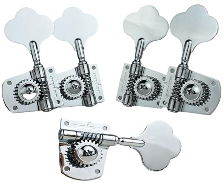 Guyker Testa della macchina per basso (3R + 2L) – rapporto 1:21 ingranaggi Open Frame Tuners Tuning Key Pegs sostituzione per chitarra elettrica Jazz Bass o strumenti di precisione, cromati