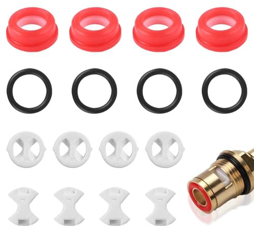 SMCEHEYA Tap Valve Cartridge Replacement Kit - 16pcs Tap Washers for Mixer Taps - Ceramic Sink Repair Kit - Set with Ceramic Discs 1/2 Turn Silicone Gaskets O Rings for Tap Valve Leaking Tap Reparing