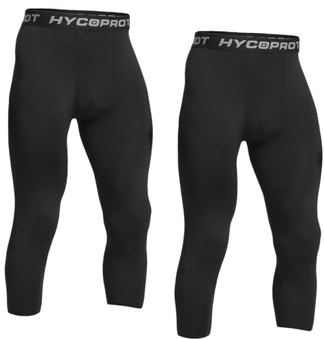 HYCOPROT Herr 3/4 kompressionsleggings atletiska tajta spetsar kompressionsbyxor coola torra baslager byxor för löpning träning sport yoga basket, Svart+Svart, L