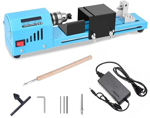 ZXLLAFT 150W Mini Drehmaschine 12-24V Metalldrehmaschine 4000-9000rpm Drehbank Tischdrehbank Silber Drechselbank Zum Drechseln Schnitzen Schleifen und Schneiden von Holz