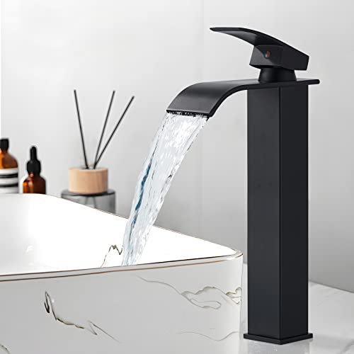 Robinet de salle de bain noir cascade haute cascade mitigeur de lavabo hevenaov moderne cascade mitigeur monocommande en laiton pour salle de bain