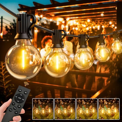 LUCUHM Ghirlanda di luci a festone da 30 m, con telecomando, a LED, da giardino, alimentazione a rete, dimmerabile, impermeabile, con timer, per patio, gazebo, balcone, esterno
