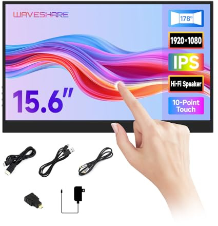 Waveshare 15.6inch 10-Point Capacitive Touch Monitor (C), 1920 x 1080 Full HD, IPS Screen, Optical Bonding Toughened Glass Panel, Type-C/Mini HDMI Display Interface, Polycarbonate Enclosure