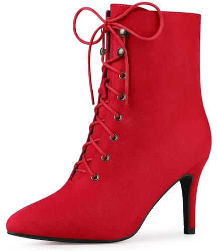 Allegra K Women Faux Suede Pointy Toe Zip Lace Up Stiletto Heel Ankle Boots | Pointed Toe, Leopard Printed Booties. 3 1/3 Inch Heel. ABS Outsole. Zip Lace Up Closure. Stiletto Heel