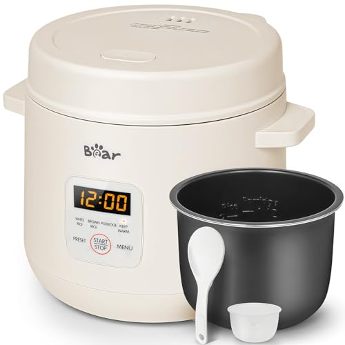 Bear Arrocera de 2 tazas sin cocer, multifuncional 300 W, cocina eléctrica de arroz con función de conservación del calor, función preestablecida, mini olla eléctrica de arroz