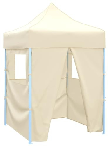 Mokuyary professionellt partytält, vikbart med 4 sidoväggar 2 x 2 m stål creme, paviljong trädgårdstält, festtält, trädgårdspaviljong för trädgård, fest, festival, bröllop