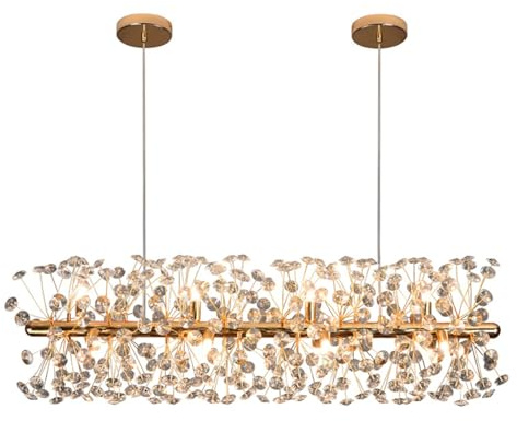 Moderne Kristall-Kronleuchter, Feuerwerk-Kristallleuchte, Sputnik-Kronleuchter, Pendelleuchte, Löwenzahn-Kronleuchter für Foyer, Flur, Eingangsbereich, Küche, Schlafzimmer, rechteckig, L120 cm
