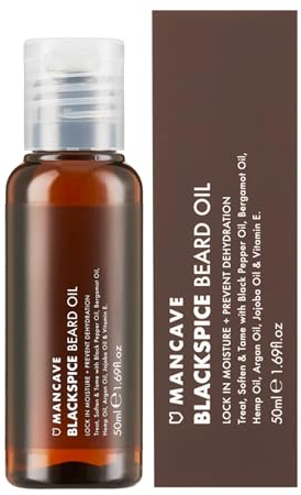 ManCave Blackspice Bartpflege Bartöl Herren bändigt den Bart mit Arganöl, Bergamotteöl und Hanföl, 99% Natürlich für Bart Wachstum und Dichte, Vegan