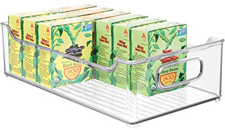 mDesign Wide Plastic Kitchen Storage Container Bins with Handles -Organization in Pantry, Cabinet, Refrigerator or Freezer Shelves - Food Organizer for Fruit, Yogurt, Squeeze Pouches - Clear