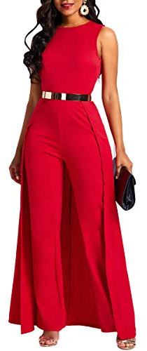 VERWIN Overlay Overlay dam jumpsuit med hög midja lappteknik, Röd röd, XXL