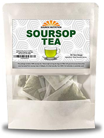 Soursop Leaf Herbal Tea Bags, 30 Count – All-Natural Dried Annona Muricata Leaves, Caffeine-Free Herbal Tea