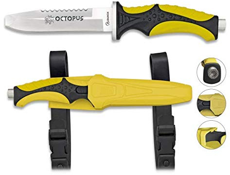 Cuchilleria Deportiva Albainox 32333. Cuchillo Submarinismo Octopus. Amarillo. Mango ABS y Goma. Herramienta para Caza, Pesca, Camping, Outdoor, Supervivencia y Bushcraft