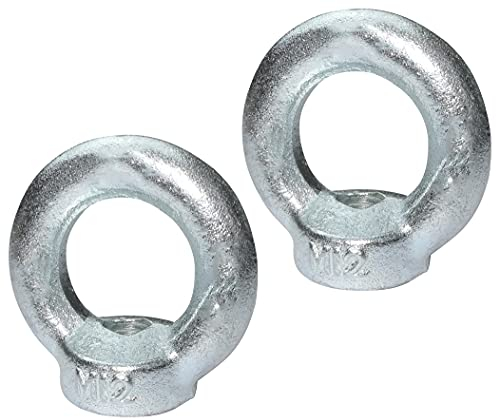 AERZETIX - C49729 - Lot de 2 - Écrou à Oeil M12 - Anneau bague de levage - en acier zingué - filetage métrique - 340kg - couleur argent