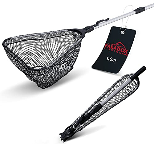 Paradox Fishing Angel Kescher gummiert 1,6m | klappbar | Stabiler Unterfangkescher Allround | Teleskop | Kescher Angeln gummiert | Fischschonend