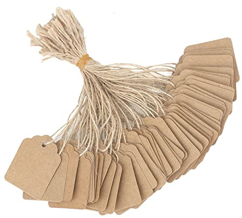 joycraft 500Pcs Price Tags with String Attached, 1.4x1.8 in Kraft Paper Hangtags, Price Display Tags, Brown Writable Lables for Product, Jewelry, Clothing
