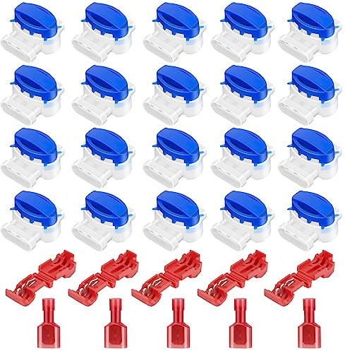 EEEKit 25 Piezas Connector Cables, IDC 314-Box Prueba Agua, Juego Conectores Cable De 3 Vías con 5 Terminales Conexión para Cables 22-14 Awg, Cortadoras Césped Robóticas Accesorios