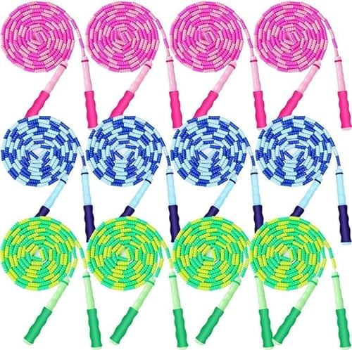 GRAWUN 12 Pack Jump Rope For Kids,Soft Beaded Jump Rope,Adjustable Length Tangle-Free Segmented Soft Beaded Skipping Rope,for Women, Men and Kids Keeping Fit,Workout and Weight Loss