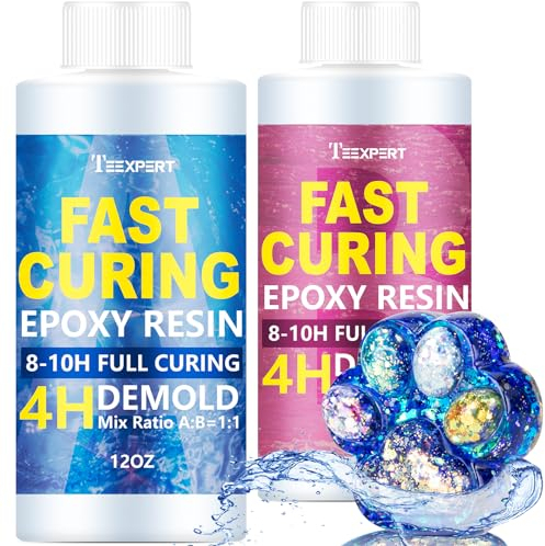 Teexpert Epoxidharz - Schnell härtende Harz 24OZ 4 Stunden Entformen Kristallklares selbstnivellierendes Gießharz, 8-10 Stunden schnelle Aushärtung Epoxidharz-Kit für Schmuck, Schlüsselanhänger, Holz