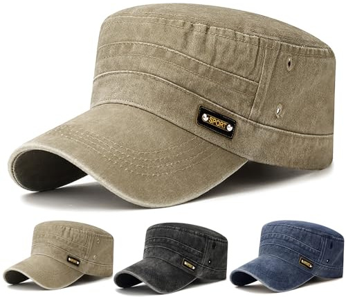 Initlove Cadet Army Cap für Herren, Unisex, Militär, flache Kappe, Beige Sport, Einheitsgröße