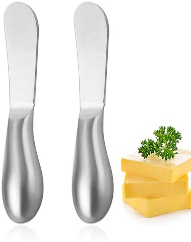 WY LIGHTING LEVEL 2 Stück Buttermesser Klein, Käsemesser Edelstahl Brotzeitmesser Dessertmesser Set Creme Messer Marmeladenmesser Küchenwerkzeug für Sahne und Käse (13.5 × 2.4 cm)
