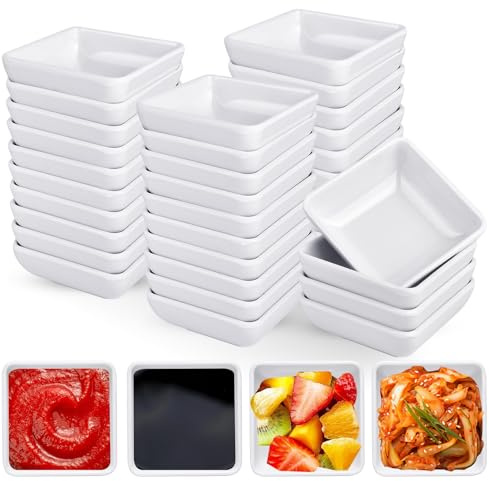 Akamino 50 PCS Melamine Dipping Bowls Set, 3 Oz White Dipping Sauce Dishes, Mini Condiments Server Dishes Ramekins Cups for Kitchen,Restaurant,Ketchup, Soy Sauce,BBQ