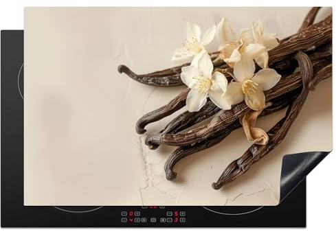 KitchenYeah© Cubre Vitrocerámica - Protector Vitroceramica Induccion 81x52 cm - Tapa Vitroceramica - Protector de Vitroceramica Vainilla - Floral - Beige