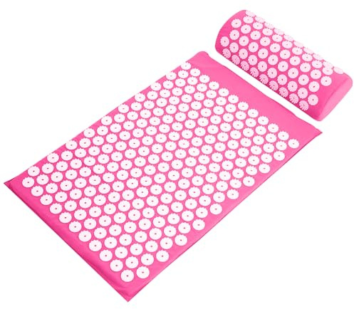 Fitvids Acupressure Mat and Pillow Set for Back/Neck Pain, Acupuncture Products to Relieve Muscle Fatigue, Improve Insomnia for Sedentary People, Acupuncture Eases Stress, Massage Mat, Pink