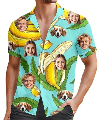 Camisas Hawaianas Personalizadas para Hombre Foto de Cara Personalizada Hawaiana Camisa Verano Manga Corta con Botones Estilo Tropical Camisetas Hombre Informal Personalizada Camisa