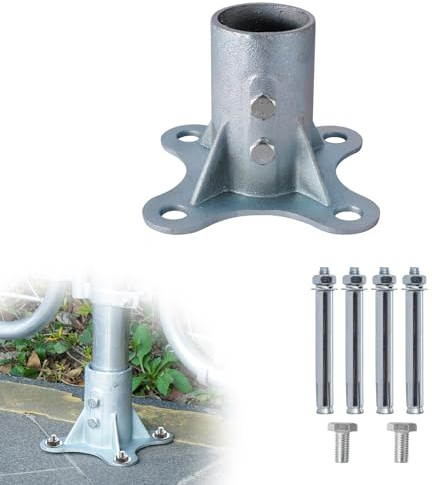 2 1/2 Chain Link Fence Post Floor Flange, Heavy-Duty Galvanized Steel, One-Piece Cast Base, Reinforced Design, Includes Mounting Hardware 1pack