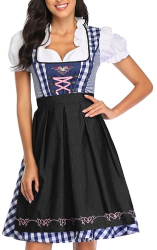 Générique Costume Dirndl Femme Événement - Robe Bavaroise Traditionnelle Style Oktoberfest (Fête de la Bière) - Jupe Évasée, Corsage - Déguisement Festival, Carnaval