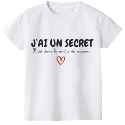 Générique T-Shirt Annonce Grossesse Grand Frère ou Grande Sœur, Blanc, J'Ai Un Secret Il Est dans Le Ventre de Maman, 5 Ans, Taille Normale