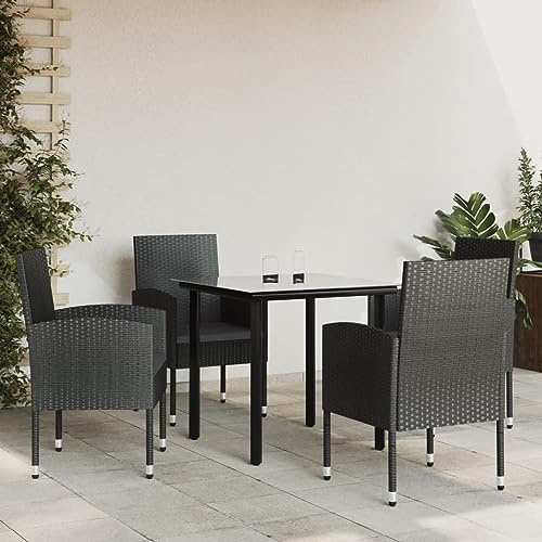 Owoxanthellate Gruppo da giardino in rattan sintetico, nero, 80 x 80 cm, tavolo + 4 sedie, altezza seduta 43 cm, resistente alle intemperie, per balconi e terrazzi