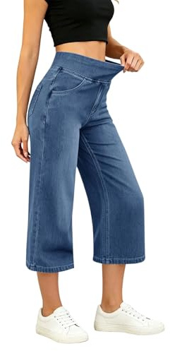 Générique Jean Femme Taille Elastique 7/8 Jeans Elastique Femme Jean Push Up Slim Pantalon Taille Haute Décontracté Jeans Coupe Droite Pantacourt Y2k éTé Essentials