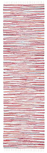 SAFAVIEH Rag Rug Collection Runner Rug - 2'3 x 12', Red & Multi, Handmade Boho Stripe Cotton, Ideal for High Traffic Areas in Living Room, Bedroom (RAR129R)