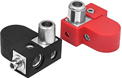 RECOIL BTO Bornes Batería Latón Positivo Negativo Collar Adaptador OEM | 50-25mm² + 25-10mm² (0/2/4-4/8 AWG), Cubiertas Silicona, Montaje Superior/Lateral, Anillo Potencia – para Coche
