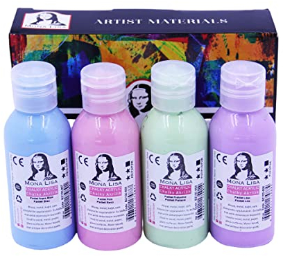 Bastelzone Chalky Acrylfarben Set – 4 Farben je 100 ml Kreidefarben für Kinder & Erwachsene. Malfarben für Holz, Leinwand, Papier, Stoff, Stein, Metall, Pouring 4 x 100ml (Pastell Kreidefarben)