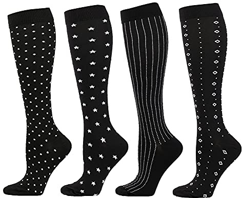 SSDH 4 Paires Chaussettes de Contention pour Femmes et Homme 20-30 mmHg, Bas de Contention, Chaussette de Compression pour le sport, la course, le cyclisme. (S/M, 02)