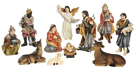 Moageme 11 Stück Weihnachts Krippenfiguren Set Traditionelle Weihnachtskrippen Figuren Krippe Set Ornamente Mit Harzfiguren Statue, Christus Geburt Jesu Ornamente Geschenke Religiöse Figuren Jesus