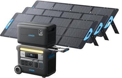 Anker 767 Power Station and 760 Expansion Battery, with 3×200W Solar Panels, 4096Wh LiFePO4 Battery with 4 AC Outlets Up to 2400W for Home, Power Outage, Outdoor Camping, RV