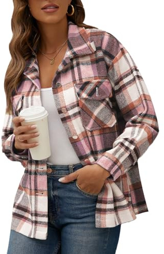 Rayson Camicia Donna a Quadri Invernale con Risvolto Elegante Casual Cappotto Corto Donna Tartan Coat Cappotti Scozzese Colorati