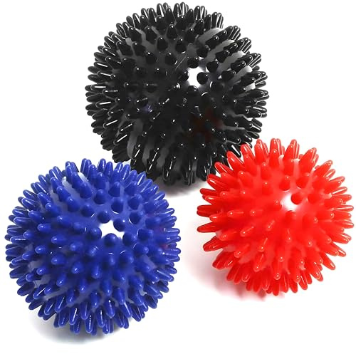 Spiky Massage Balls Pack of 3 Muscle Roller Lacrosse Balls Stress Ball for Plantar Fasciitis Back Shoulder Pain Relief Foot Roller Muscles, Trigger Point Yoga, Deep Tissue, Stress Reflexology