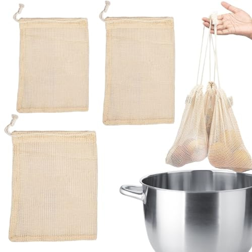 MHDUYEG Malla Coccion 3 Piezas, Bolsas de Coccion Reutilizables, Malla Para Cocer Garbanzos 30x25 cm, 30x20 cm y 25x20 cm, Malla Garbanzos Para Olla Express, Red Para Cocinar Alimentos, Sopas, Guisos