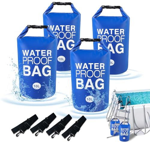 KEOHOLI Lot de 4 poids universels pour marches de piscine en PVC 500D - 10 L - Sacs étanches pour échelle de piscine hors sol - Sacs de sable pour escaliers de piscine - Remplissage facile et rapide