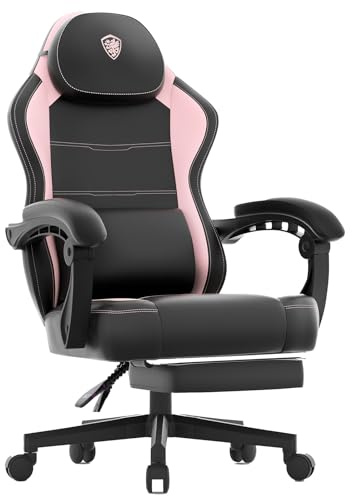 Dowinx Sedia da gaming, Sedia ergonomica per gamer in pelle PU con supporto lombare, funzione massaggio e schienale largo, portata fino a 150 kg, rosa