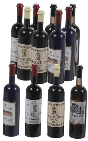 UPKOCH 12Pcs Mini Wine Bottles for Doll House 1 12 Scale Plastic Miniature Red Wine Bottles Ornaments for Dollhouse Kitchen Bar Party Decoration 1.54X0.20X0.20In