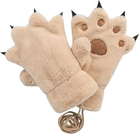AffeGifts Katttass-handskar, varma plysch björn tassar handskar fluffiga therian tassar handskar kattvantar katt cosplay handskar för kvinnor tonårsflickor