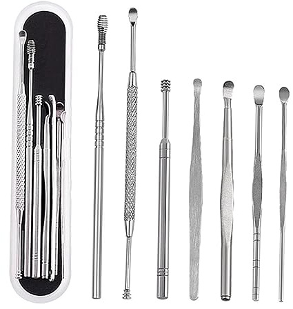 FOMIYES Limpieza Segura para Recoger Cera de Acero Inoxidable Juego de 7 Cucharas Diseño de Doble Punta en Consultorios y Hospitales