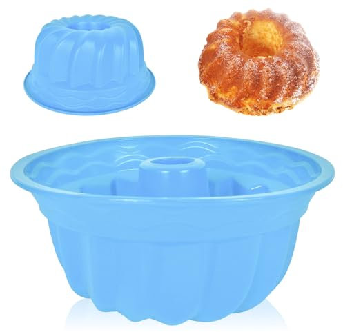 Zimoer Stampo Ciambella 23 x 23 cm, Forma Torta Antiaderente in Silicone, Tubo per Kugelhopf, Torte & Dolci Rotondi (Blu)