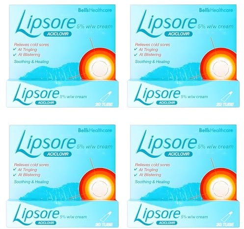 4 x Cold Sore Cream 5% Aciclovir – Fast Acting Coldsore Cream – for Mouth Ulcer & Cold Sore Treatment (4 Packs x 2g Tubes)